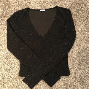 V-Neck Glitter Long-Sleeve Top